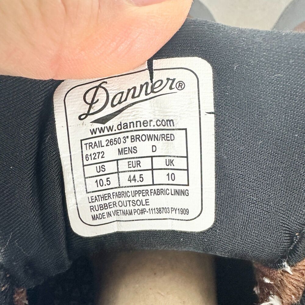 Danner Mens Trail 2650 Shoes Size 10.5 3" Brown/Red Outdoor Hiking Vibram Suede - Picture 9 of 9